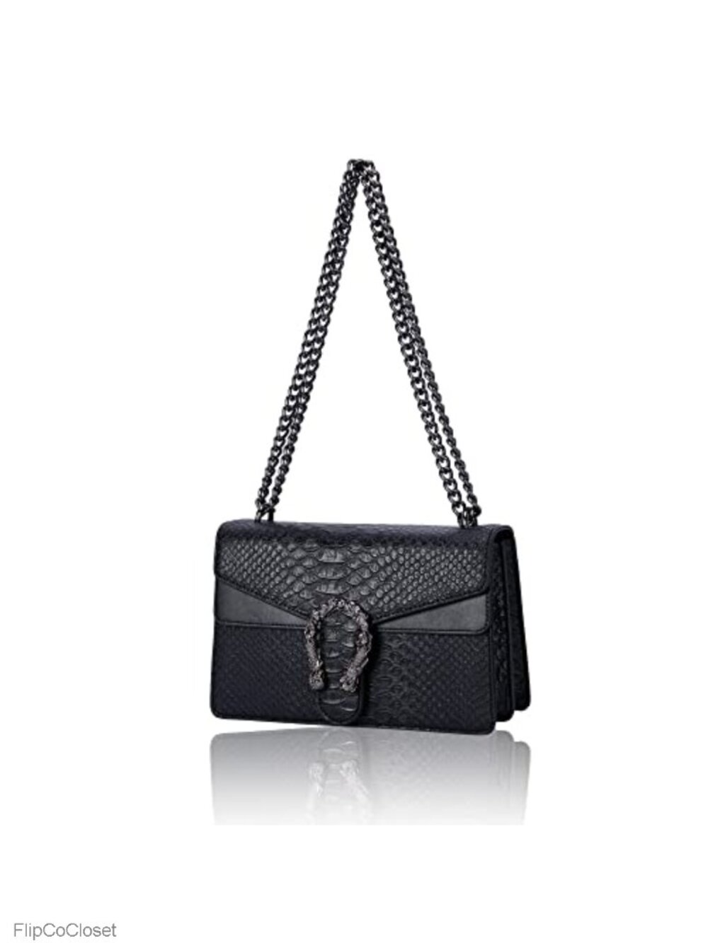 PU Leather Snake Print Chain Crossbody Satchel Purse